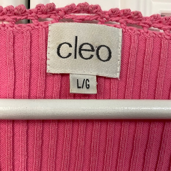 Cleo Women’s Size Large Pink Cardigan V Neck Crochet Hem Cuffs Ribbed - Picture 5 of 12